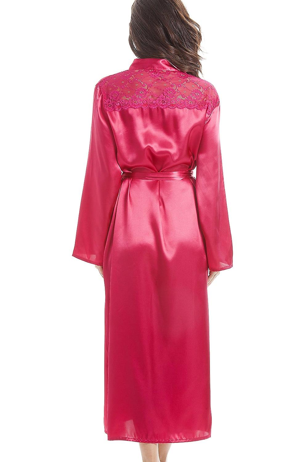 camille womens fuscia pink luxury satin dressing gown | fruugo